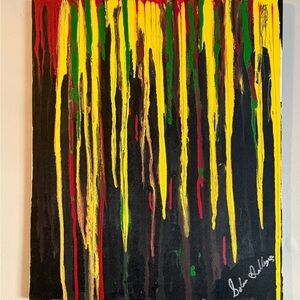 Abstract Drip Painting - Black, Yellow, Red, Green